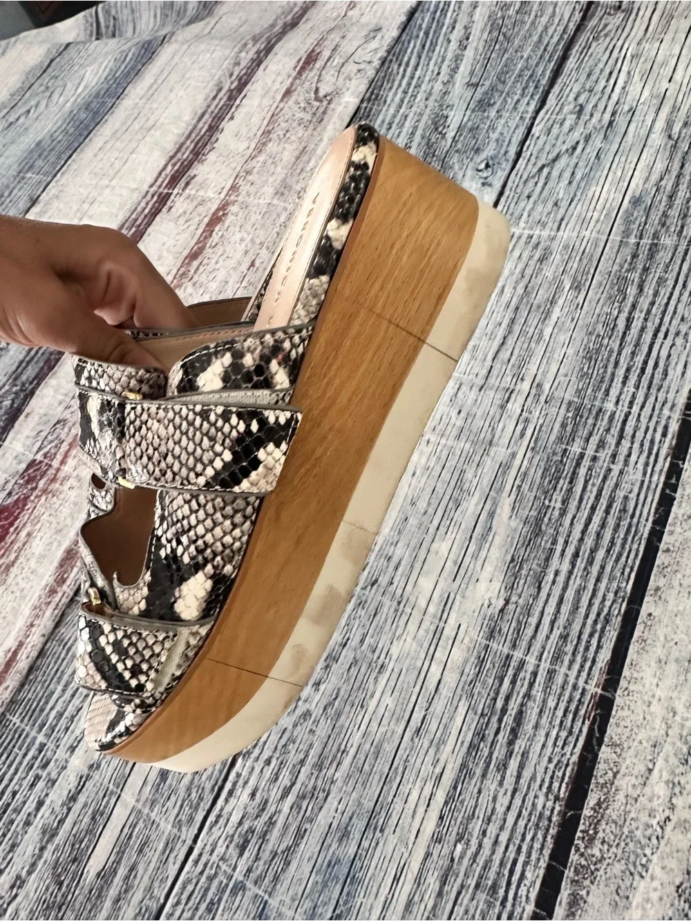 Veronica Beard Snake Print Leather Platform Sandals